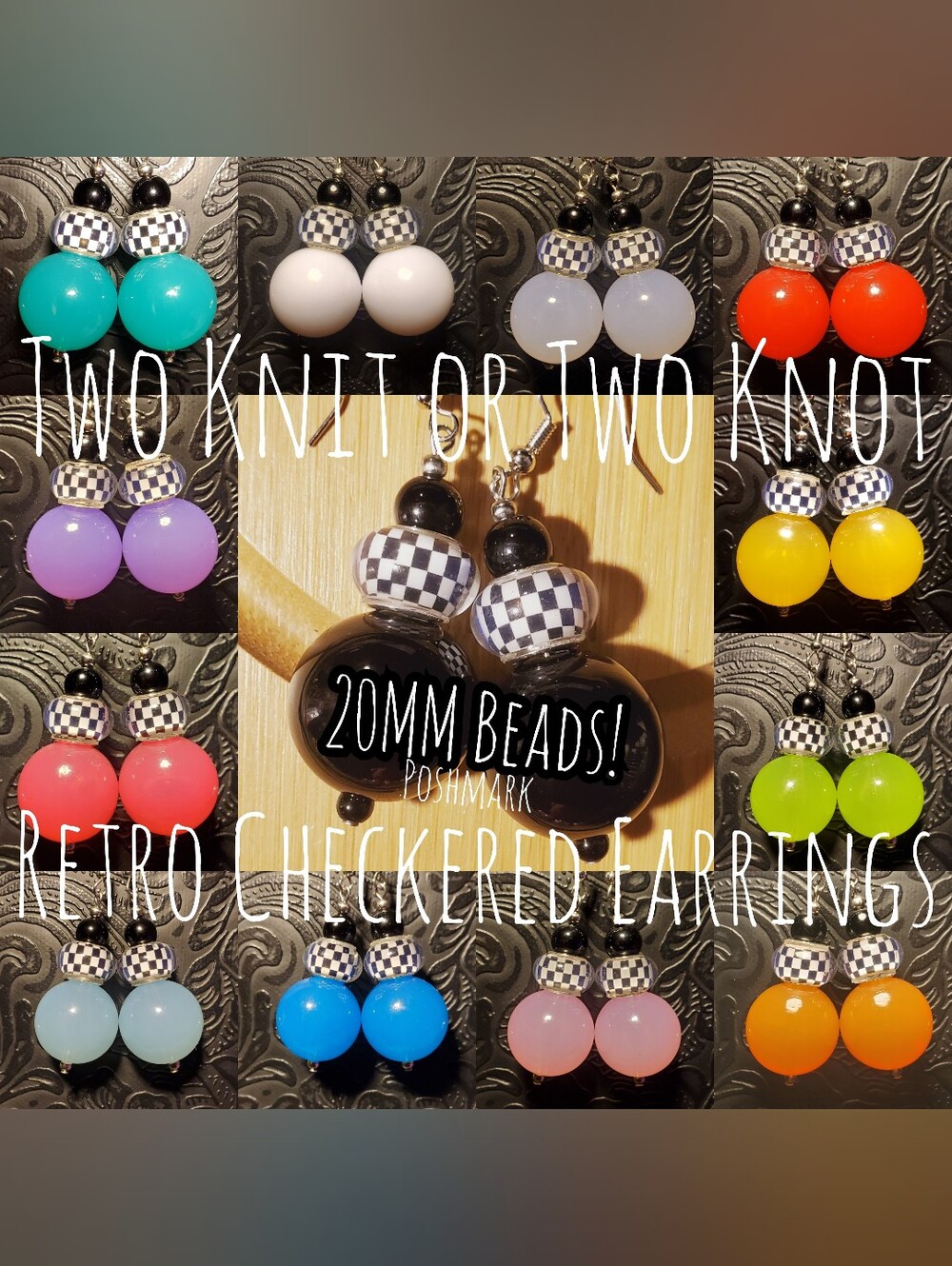 NWT Retro Drop Earrings With Checkered Accent - Chunky Dangle Statement Earrings